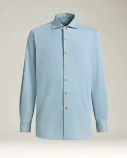 CASUAL LIGHT BLUE DENIM SHIRT WITH SPREAD COLLAR