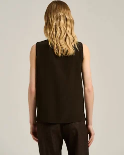 COFFEE BROWN SLEEVELESS TOP IN PURE SILK