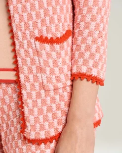COMPACT LIGHT PINK/ORANGE RED WEAVE COTTON JACKET