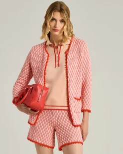 COMPACT LIGHT PINK/ORANGE RED WEAVE COTTON JACKET