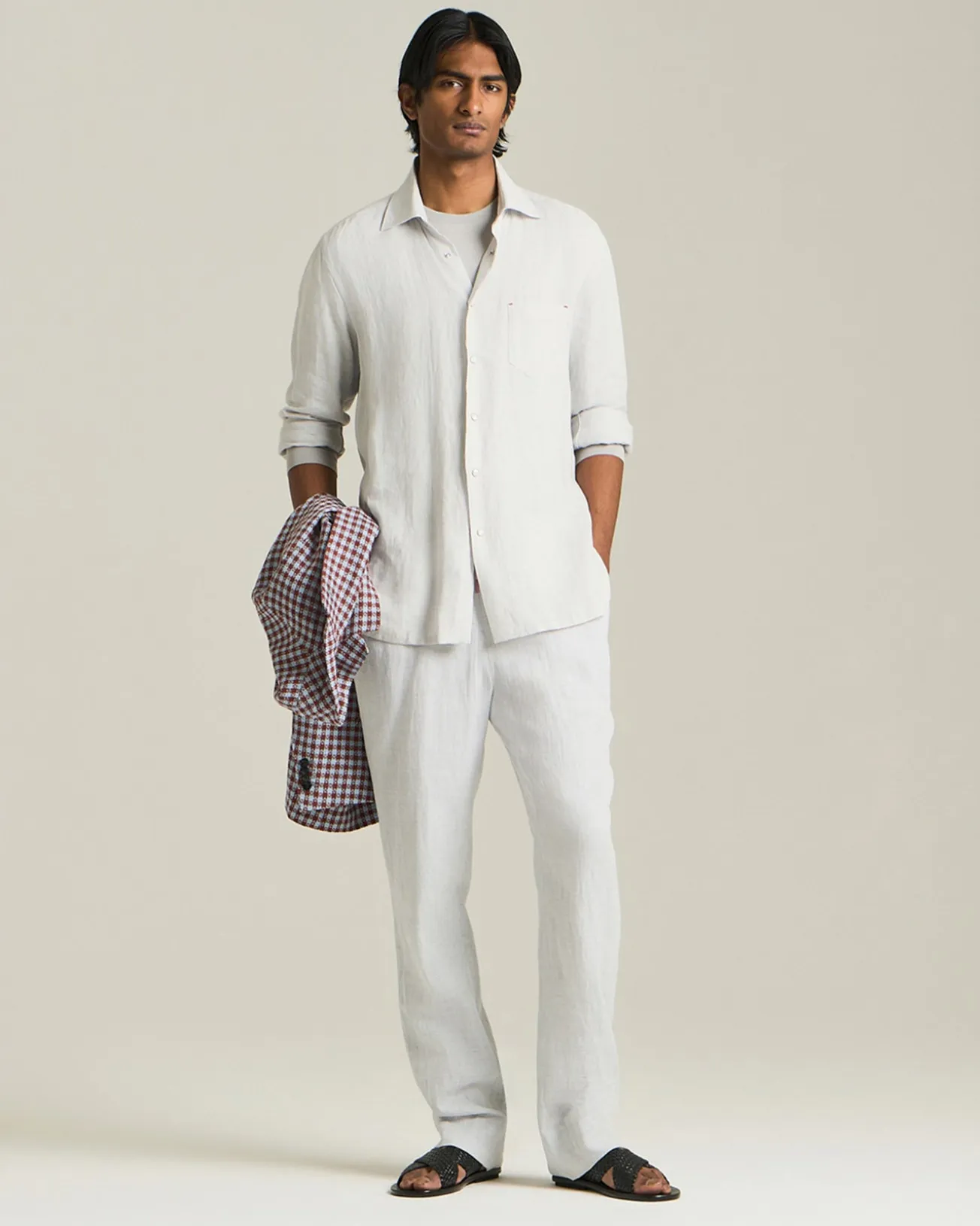 COTTON AND LINEN COMFORT-FIT PULL-ON TROUSERS