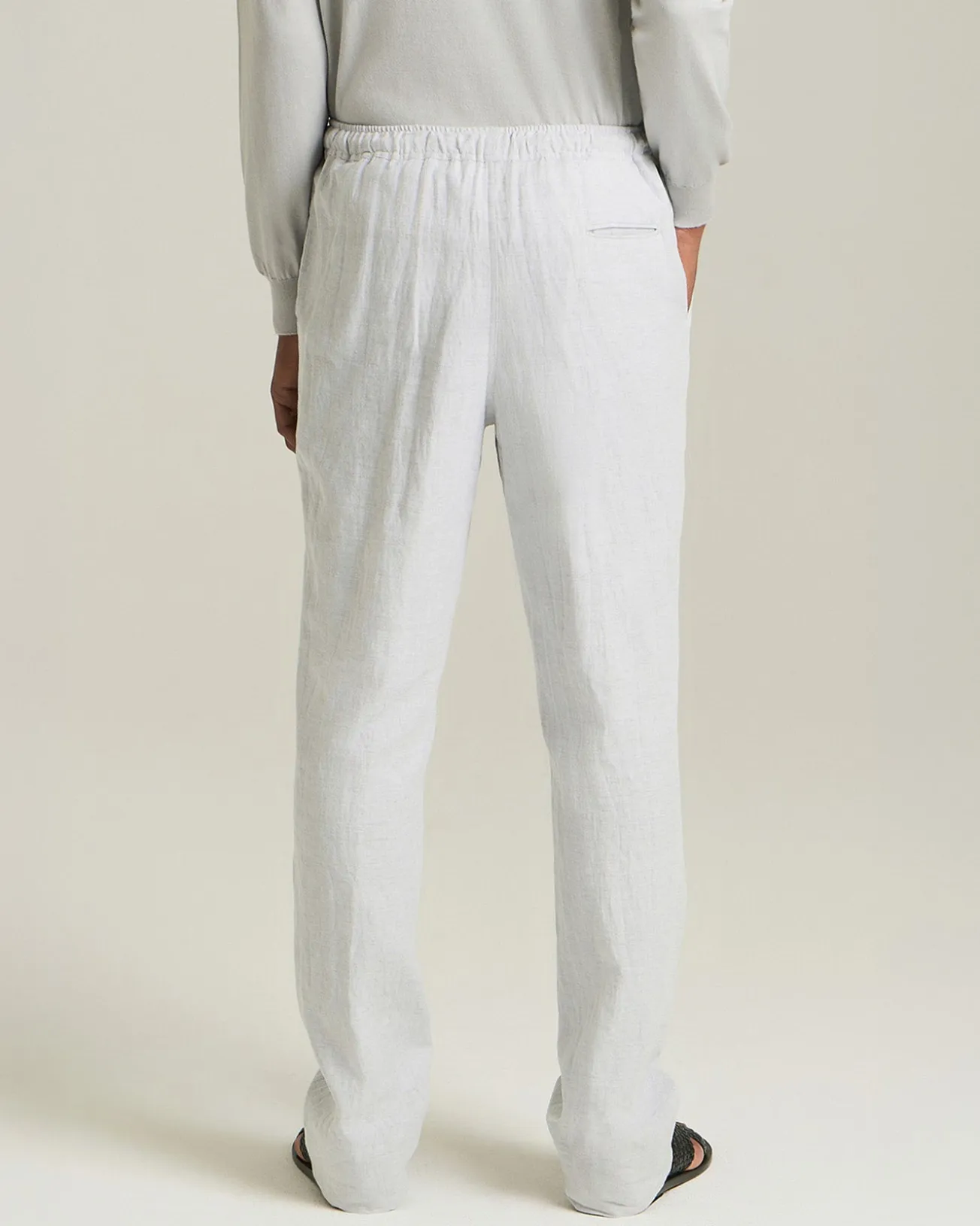 COTTON AND LINEN COMFORT-FIT PULL-ON TROUSERS