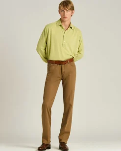COTTON JERSEY LONG-SLEEVED POLO SHIRT IN GREEN