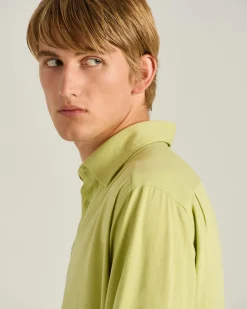 COTTON JERSEY LONG-SLEEVED POLO SHIRT IN GREEN