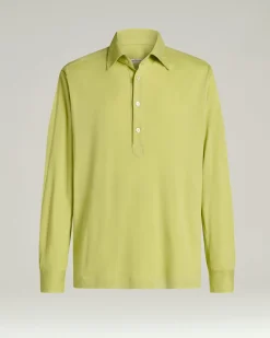 COTTON JERSEY LONG-SLEEVED POLO SHIRT IN GREEN