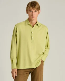 COTTON JERSEY LONG-SLEEVED POLO SHIRT IN GREEN