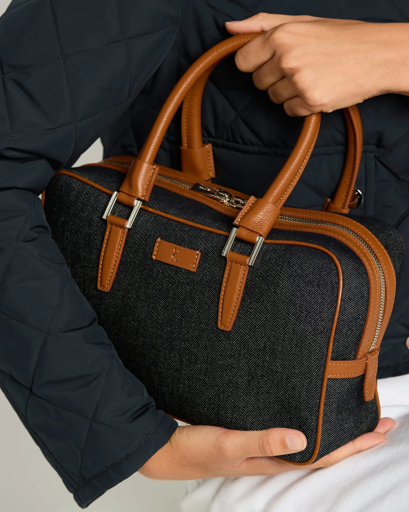 COTTON KISS ME BAG WITH CALFSKIN LEATHER DETAIL