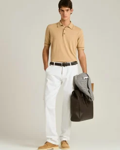 COTTON KNIT SHORT SLEEVED POLO SHIRT IN ROPE AND BRICK COLOUR