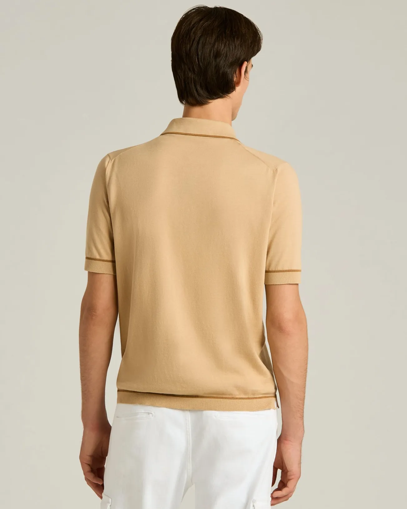COTTON KNIT SHORT SLEEVED POLO SHIRT IN ROPE AND BRICK COLOUR