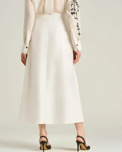 COTTON SILK SATIN TAILORED SKIRT WITH RAISED EMBROIDERY IN OPTICAL WHITE