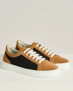 COTTON SNEAKERS WITH CONTRASTING DETAILS IN LEATHER, CALFSKIN AND GOATSKIN