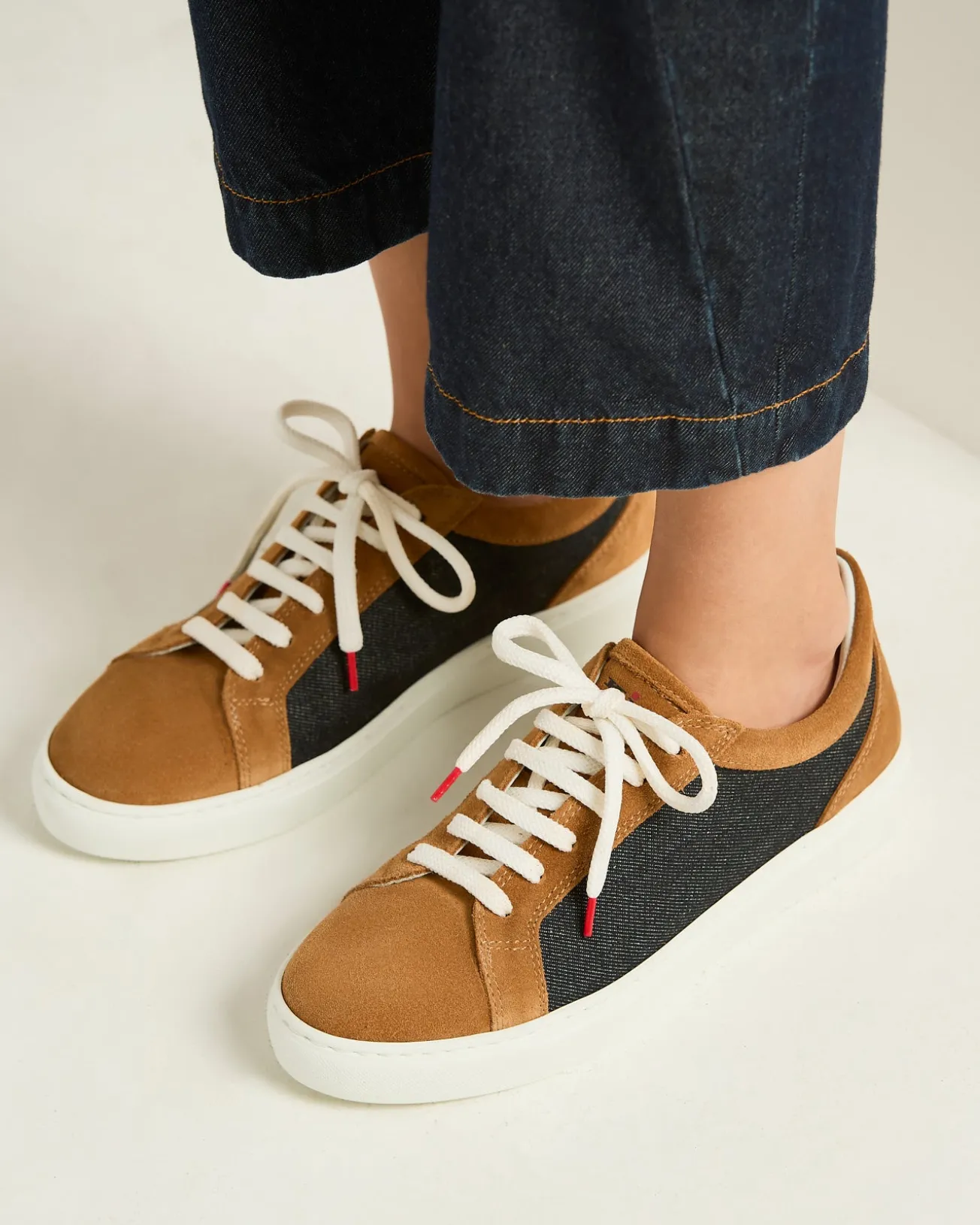 COTTON SNEAKERS WITH CONTRASTING DETAILS IN LEATHER, CALFSKIN AND GOATSKIN