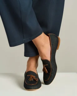COTTON TASSEL LOAFER DENIM UPPER WITH CALFSKIN LEATHER TRIM