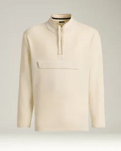 CREAM PURE CASHMERE MOCK-NECK SWEATSHIRT WITH FRONT POCKET