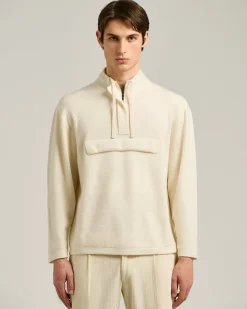 CREAM PURE CASHMERE MOCK-NECK SWEATSHIRT WITH FRONT POCKET