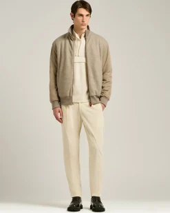 CREAM PURE CASHMERE MOCK-NECK SWEATSHIRT WITH FRONT POCKET