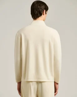 CREAM PURE CASHMERE MOCK-NECK SWEATSHIRT WITH FRONT POCKET