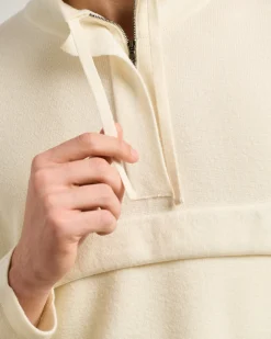 CREAM PURE CASHMERE MOCK-NECK SWEATSHIRT WITH FRONT POCKET