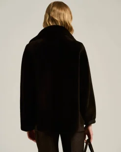 DARK BROWN REVERSIBLE SHEARLING SHORT JACKET