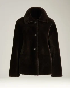 DARK BROWN REVERSIBLE SHEARLING SHORT JACKET