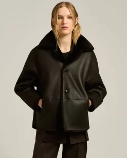 DARK BROWN REVERSIBLE SHEARLING SHORT JACKET