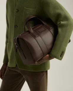 DARK BROWN STAG-LEATHER TRAVEL BAG