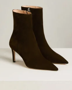 DARK BROWN SUEDE ANKLE BOOTS WITH STILETTO HEEL