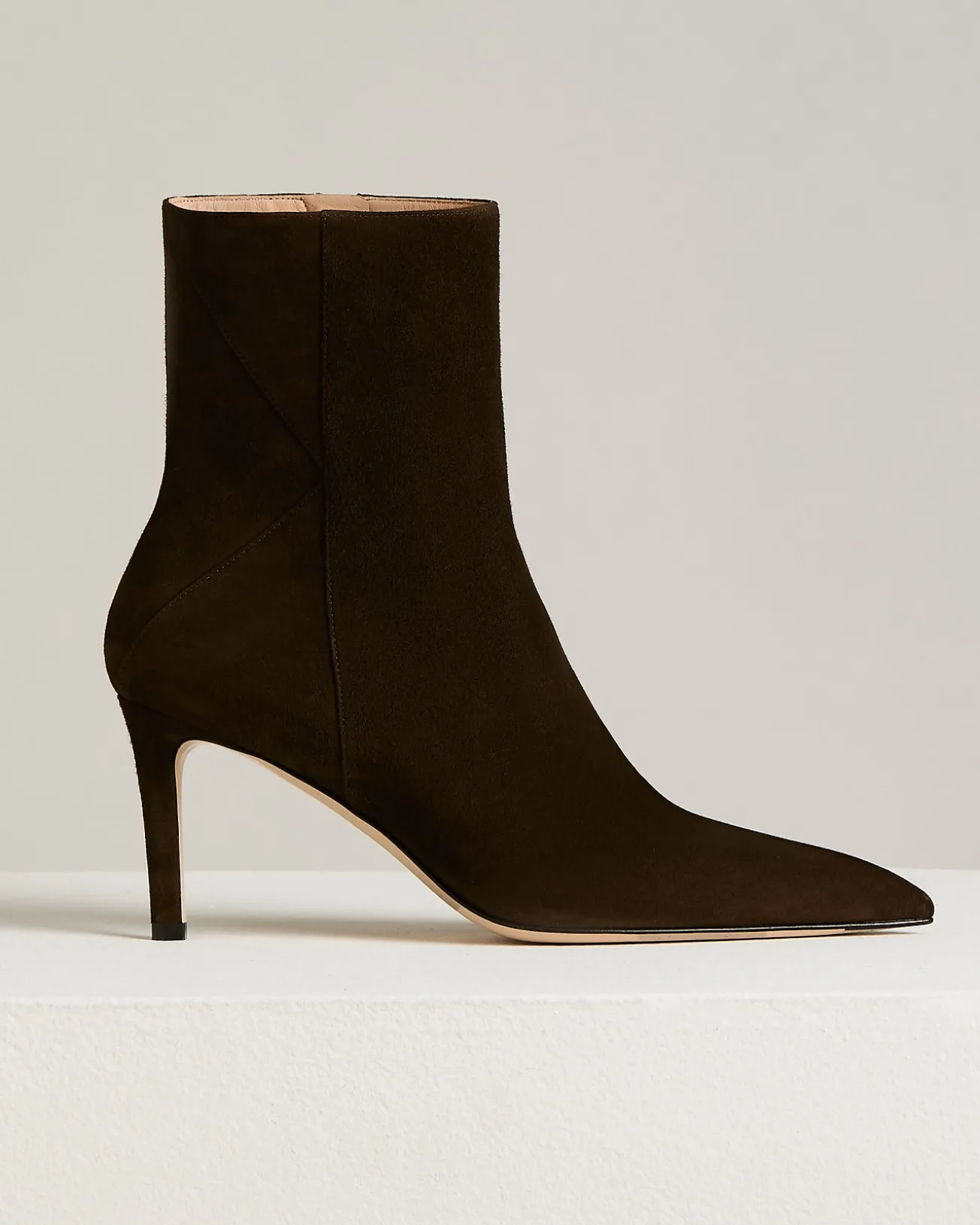 DARK BROWN SUEDE ANKLE BOOTS WITH STILETTO HEEL