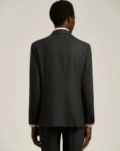 DARK GREY SINGLE-BREASTED WOOL AND CASHMERE PINSTRIPE SUIT