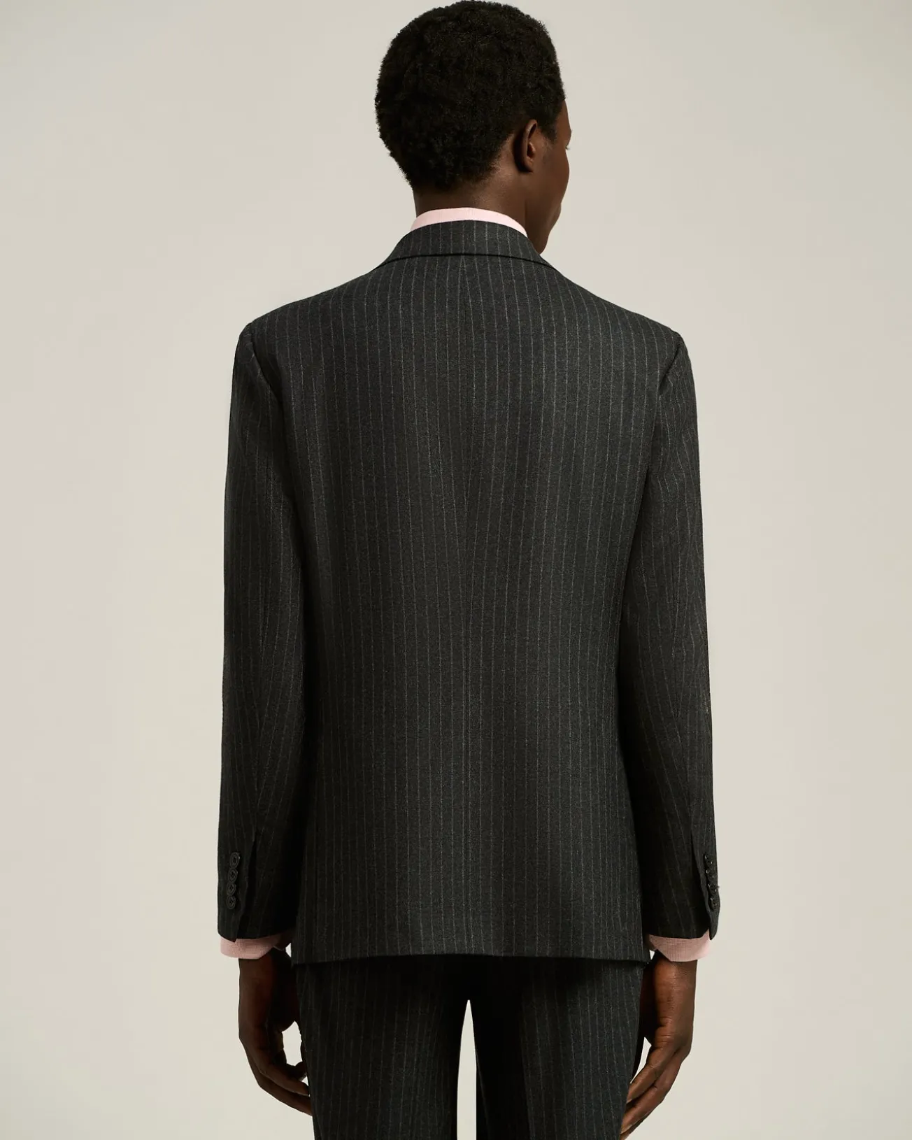 DARK GREY SINGLE-BREASTED WOOL AND CASHMERE PINSTRIPE SUIT