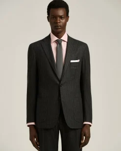 DARK GREY SINGLE-BREASTED WOOL AND CASHMERE PINSTRIPE SUIT