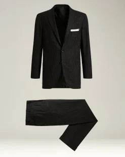 DARK GREY SINGLE-BREASTED WOOL AND CASHMERE PINSTRIPE SUIT