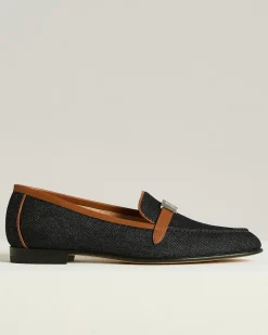 DENIM AND CALFSKIN LEATHER LOAFER