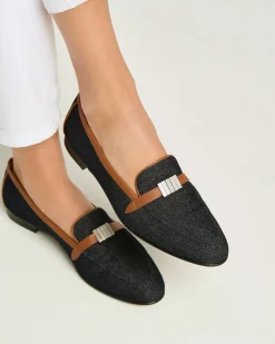 DENIM AND CALFSKIN LEATHER LOAFER