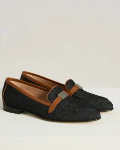 DENIM AND CALFSKIN LEATHER LOAFER