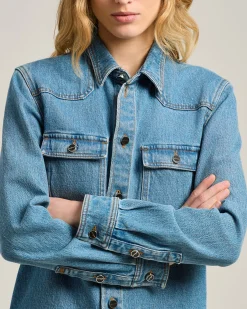 DENIM SHIRT MEDIUM BLUE STRETCH WITH POCKETS