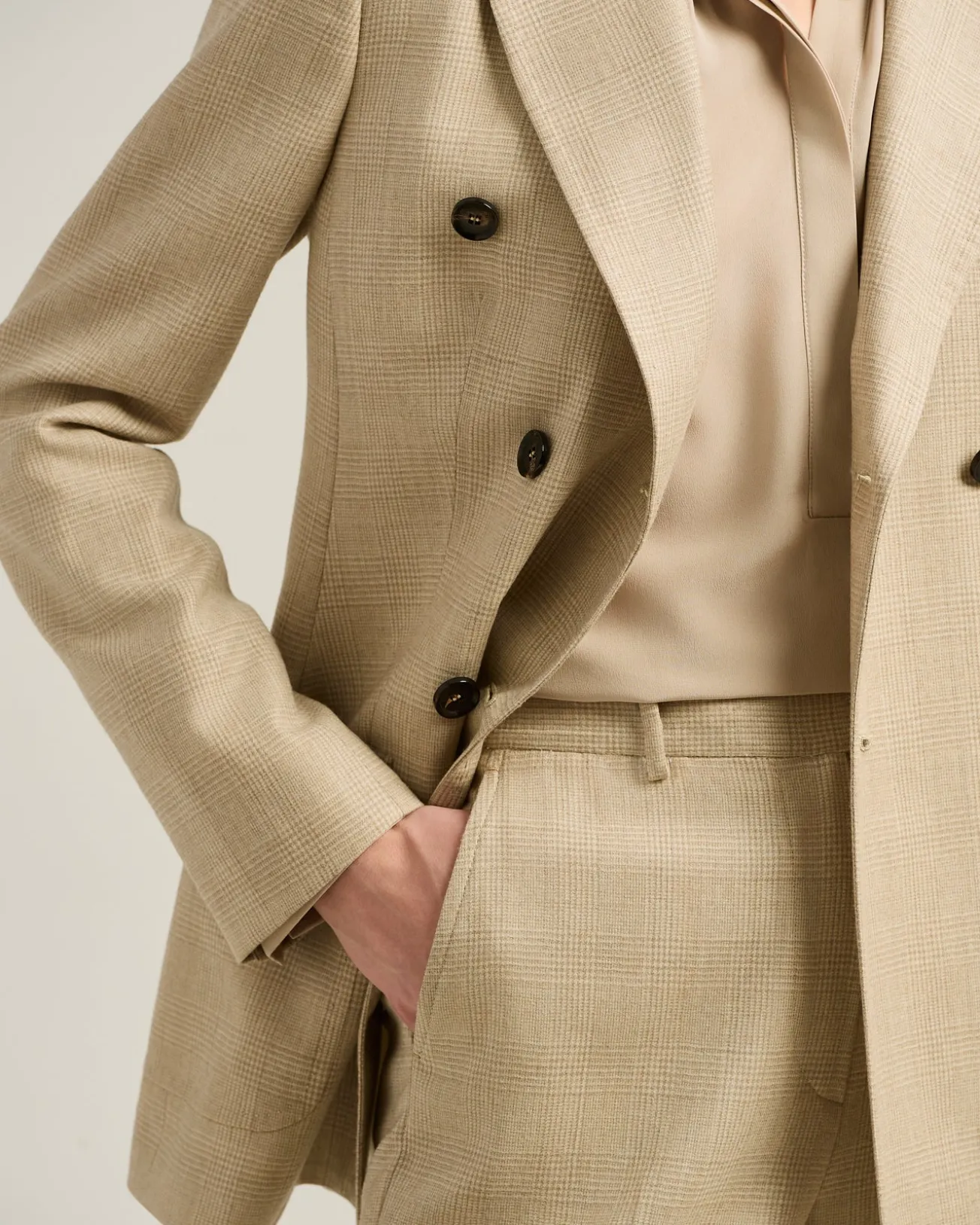 DOUBLE-BREASTED BLAZER PRINCE OF WALES IN VIRGIN WOOL BEIGE