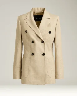 DOUBLE-BREASTED BLAZER PRINCE OF WALES IN VIRGIN WOOL BEIGE