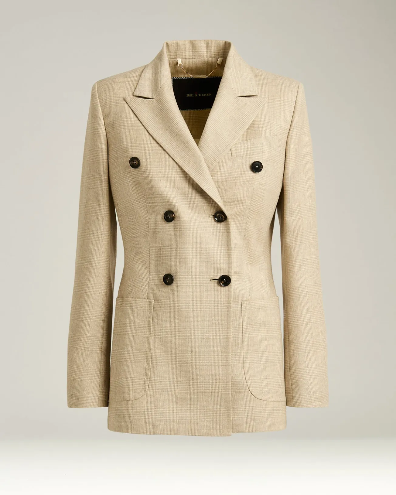 DOUBLE-BREASTED BLAZER PRINCE OF WALES IN VIRGIN WOOL BEIGE