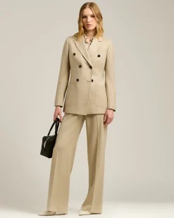 DOUBLE-BREASTED BLAZER PRINCE OF WALES IN VIRGIN WOOL BEIGE