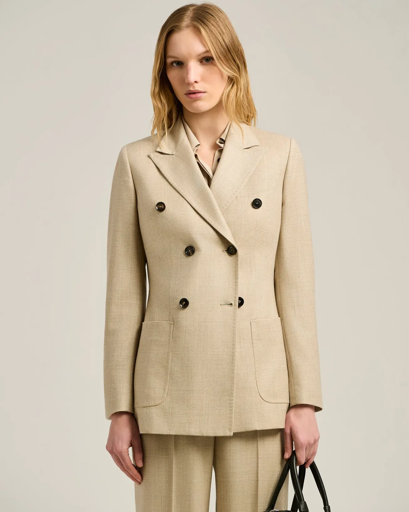 DOUBLE-BREASTED BLAZER PRINCE OF WALES IN VIRGIN WOOL BEIGE