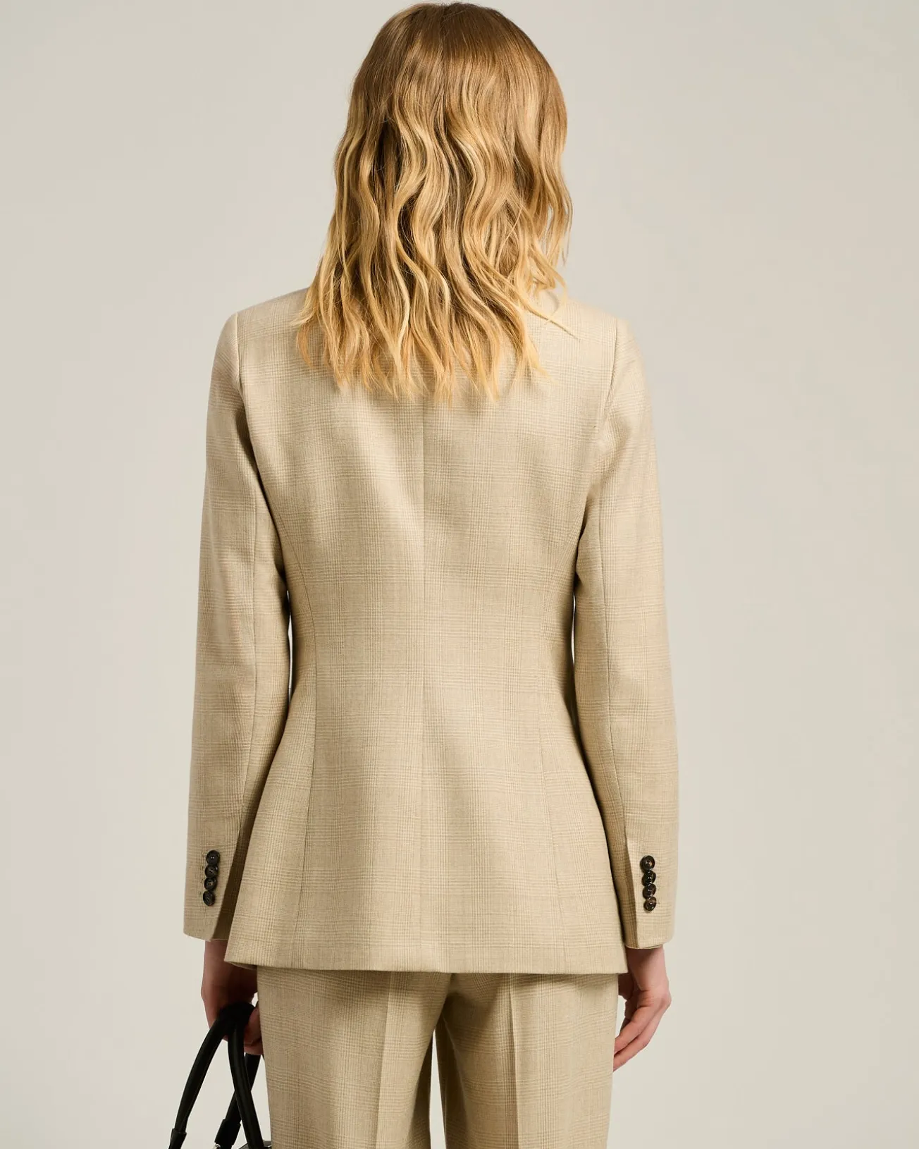 DOUBLE-BREASTED BLAZER PRINCE OF WALES IN VIRGIN WOOL BEIGE
