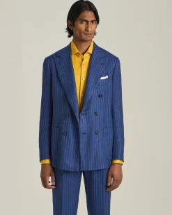 DOUBLE-BREASTED CASHMERE AND LINEN PINSTRIPE SUIT