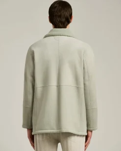 DOUBLE-BREASTED OVERCOAT IN LIGHT GREY SHEARLING