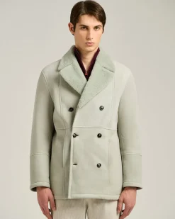 DOUBLE-BREASTED OVERCOAT IN LIGHT GREY SHEARLING