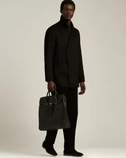 DOUBLE-BREASTED OVERCOAT IN PURE BLACK CASHMERE