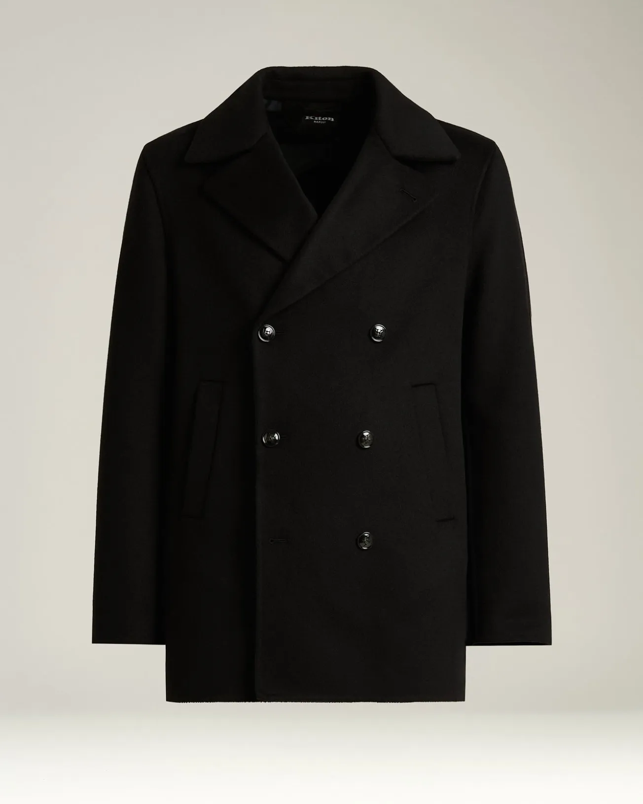 DOUBLE-BREASTED OVERCOAT IN PURE BLACK CASHMERE