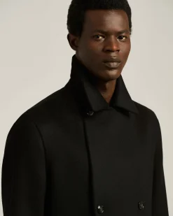 DOUBLE-BREASTED OVERCOAT IN PURE BLACK CASHMERE