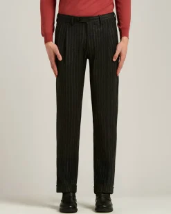 DOUBLE-BREASTED PINSTRIPE SUIT IN GREY WOOL AND CASHMERE