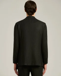 DOUBLE-BREASTED PINSTRIPE SUIT IN GREY WOOL AND CASHMERE